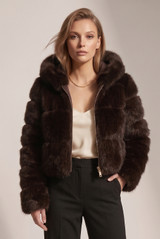 Hooded Faux Fur Panelled Cropped Jacket