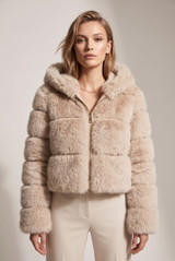 Hooded Faux Fur Panelled Cropped Jacket