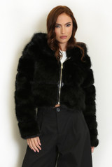 Hooded Faux Fur Panelled Cropped Jacket