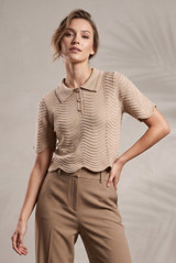Short Sleeve Textured Knit Polo Top