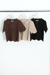 Short Sleeve Textured Knit Polo Top