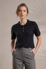 Short Sleeve Textured Knit Polo Top