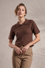 Short Sleeve Textured Knit Polo Top