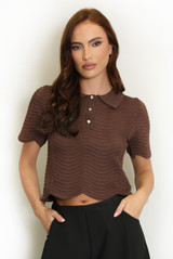 Short Sleeve Textured Knit Polo Top