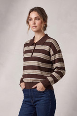 Stripes Full Sleeves Knit Polo Top