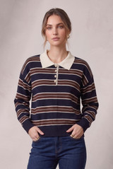 Stripes Full Sleeves Knit Polo Top