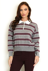 Stripes Full Sleeves Knit Polo Top