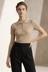 Ribbed Knit Polo Top