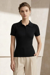 Ribbed Knit Polo Top