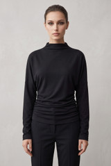 Cinched Waist Mock Neck Top