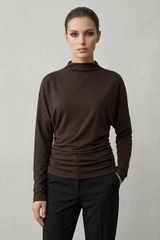 Ruched Waist Mock Neck Top