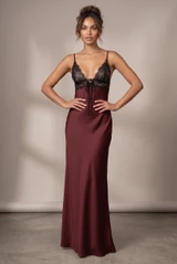 Lace Bodice Satin Maxi Dress