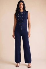 Double Breast Zip Waistcoat with Flare Trousers