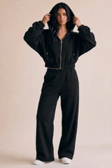 Ruched Sleeve Zip Hoodie and Jogger Set