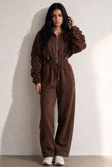Ruched Sleeve Zip Hoodie and Jogger Set