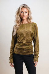Croc Textured Boat Neck Blouse