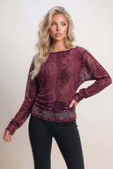 Croc Textured Boat Neck Blouse