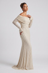 Shimmer Drape Off Shoulder Maxi
