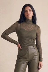 Sheer Lace Mock Neck Blouse