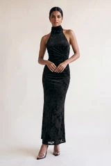 Ruched Halter Neck Maxi Dress