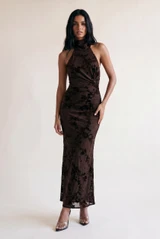 Ruched Halter Neck Maxi Dress