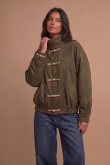 Suede Frog Loop Bomber Jacket
