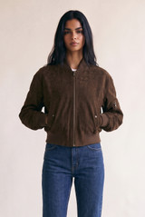 Suede Cropped Bomber Jacket