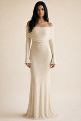 Lace Embellished Bardot Maxi Dress