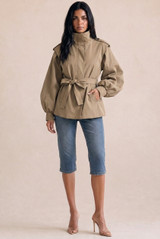 Pleated Balloon Sleeve Short Trench Coat