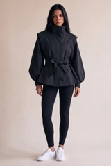 Pleated Balloon Sleeve Short Trench Coat