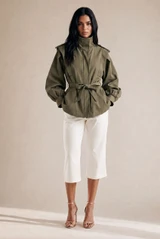 Pleated Balloon Sleeve Short Trench Coat