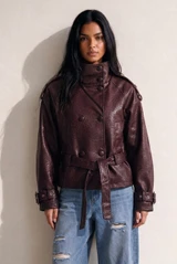 High Neck Belted Pu Jacket 