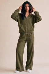 Zip Hooded Sweatshirt And Jogger Set With Piping 