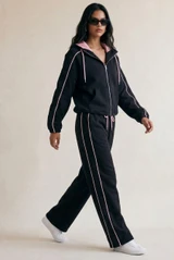 Zip Hooded Sweatshirt And Jogger Set With Piping 