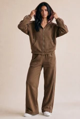 Zip Hooded Sweatshirt And Jogger Set With Piping 