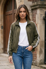Stripes Gathered Neck Track Jacket