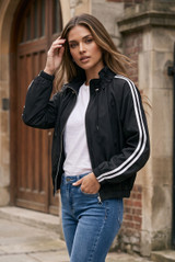 Stripes Gathered Neck Track Jacket