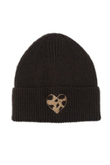 Leopard Heart Knitted Beanie Hat