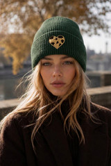 Leopard Heart Knitted Beanie Hat
