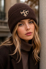 Leopard Heart Knitted Beanie Hat