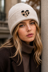 Leopard Heart Knitted Beanie Hat