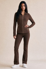 Panelled Fitted Gym Jacket And Flare Trouser Set