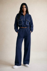 Contrast Piping Cropped Sweatshirt and Jogger Set