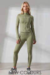 Contrast Piping Jacket and Legging Gym Set