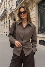 Brown Check Gathered Back Blouse