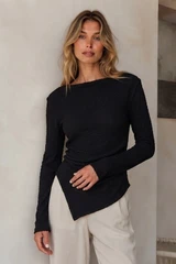 Asymmetric Hem Boat Neck Top