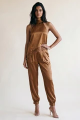 Satin Asymmetric Blouse and Balloon Trousers Set