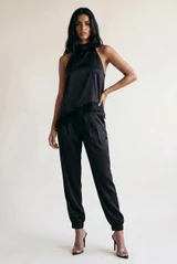 Satin Asymmetric Blouse and Balloon Trousers Set