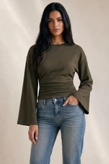 Ruched Waist Flared Sleeve Blouse