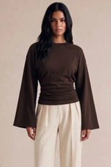 Ruched Waist Flared Sleeve Blouse